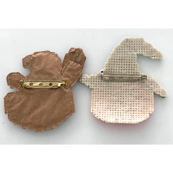 Vintage Handmade Halloween Beaded Seed Bead Sewing Ghost Pumpkin Brooch Pins Pin - Picture 5 of 5